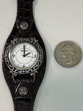Brighton Avila watch with a dark brown croc-embossed leather band Running 2579